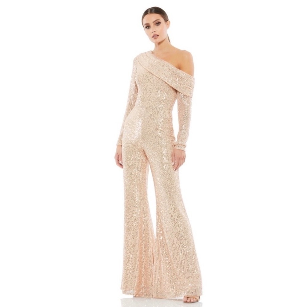 Mac Duggal 26596 Rose Gold Sequin Off-Shoulder Jumpsuit  Size 4‎